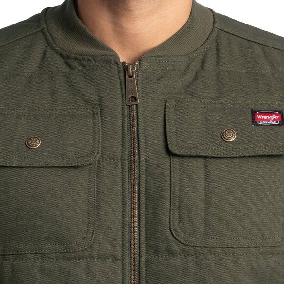 NWT M-3XL Wrangler Workwear Quilted Duck Work Vest Olive Durable Warm Utility - Picture 2 of 6